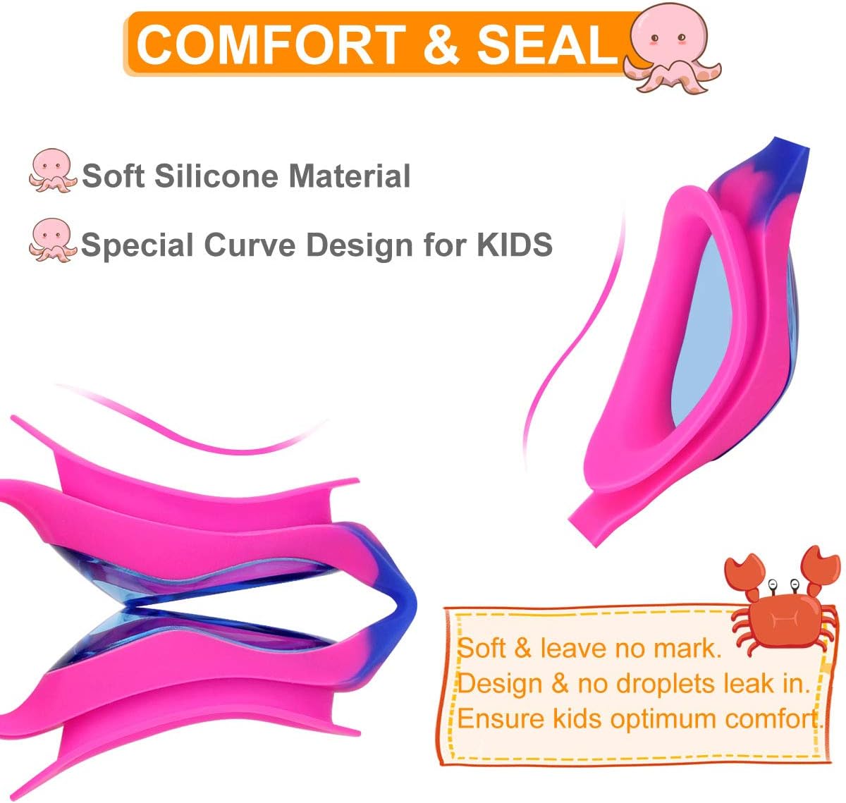 Skiennix Kids Swim Goggles - Comfortable & Adjustable for Ages 2-12 | Perfect for Boys & Girls