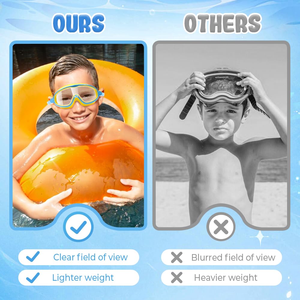 Teamoda Hd Children's Large Frame Waterproof and Anti-Fog Swimming Goggles, No Leakage Clear Beach Pool Goggles for Kids Boys Girls (Blue)
