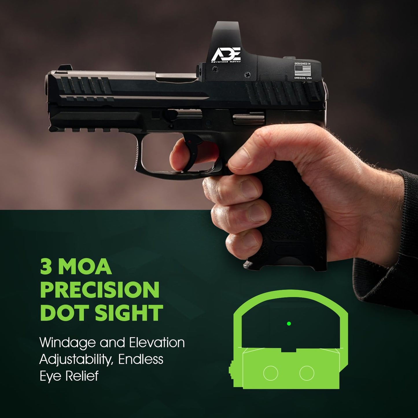 Ade Advanced Optics RD3-006 Green Dot Reflex Sight for Handgun (Blue Dot)