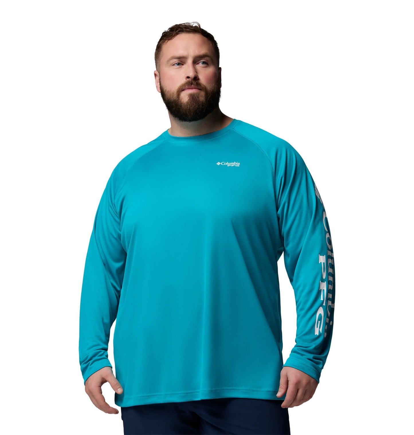 Columbia Men's PFG Terminal Tackle Long Sleeve Fishing Shirt, Ocean Teal/White Logo, Large
