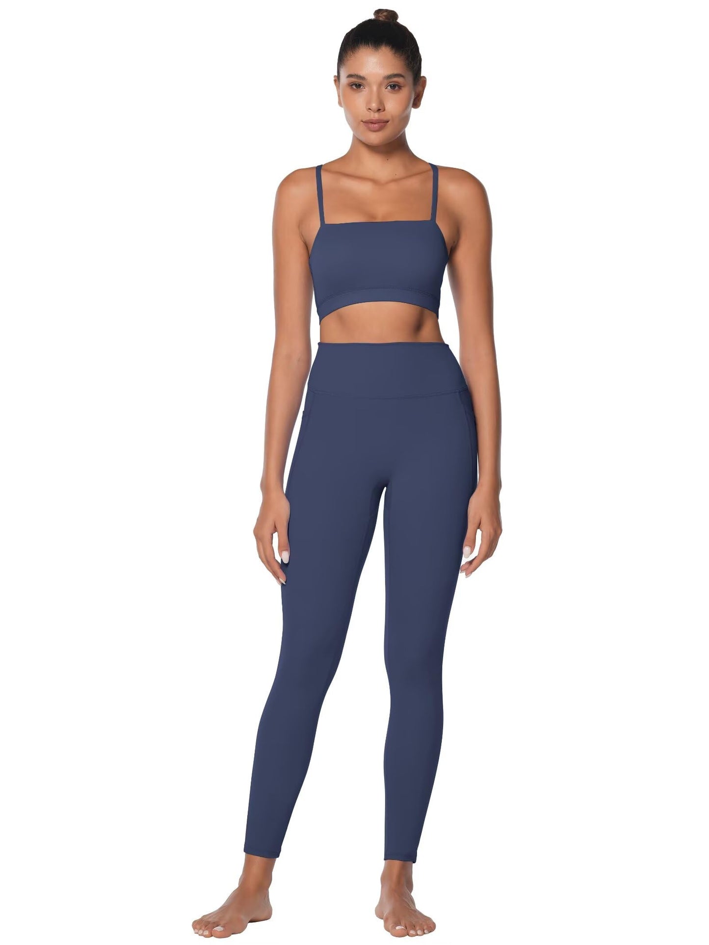 Sunzel Sunzfly High Waist Yoga Pants with Pockets, Workout Leggings for Women Tummy Control, No Front Seam Yoga Leggings 26" Black Medium