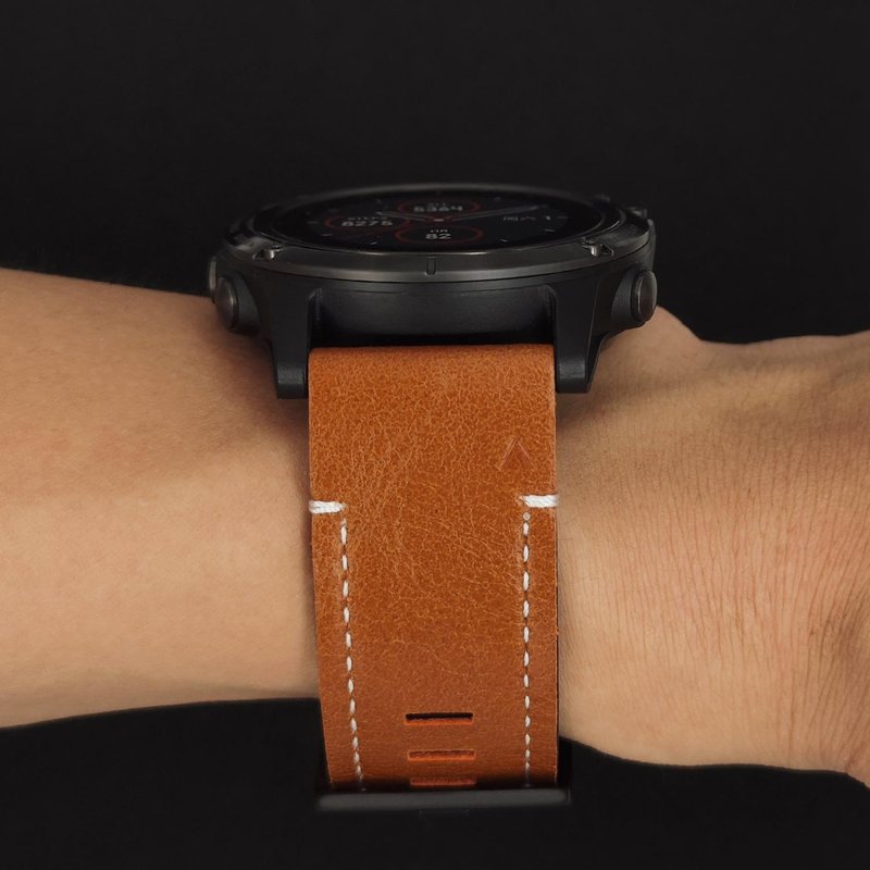 Abanen Quick Fit 26mm Leather Watch Bands for Garmin Instinct 2X / Fenix 7X / Fenix 6X / Fenix 5X, Fiber Leather with Silicone Lining Stitches Soft Sweat-proof Wrist Strap for EPIX Pro 51mm (Brown)