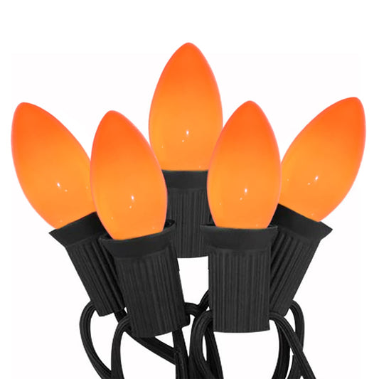 C9 Ceramics Orange String Lights, 25Ft Outdoor Halloween String Light with 26 Ceramics Orange Bulbs(1 Spare), Halloween Lights for Indoor Outdoor Party Holiday Decor, Black Wire
