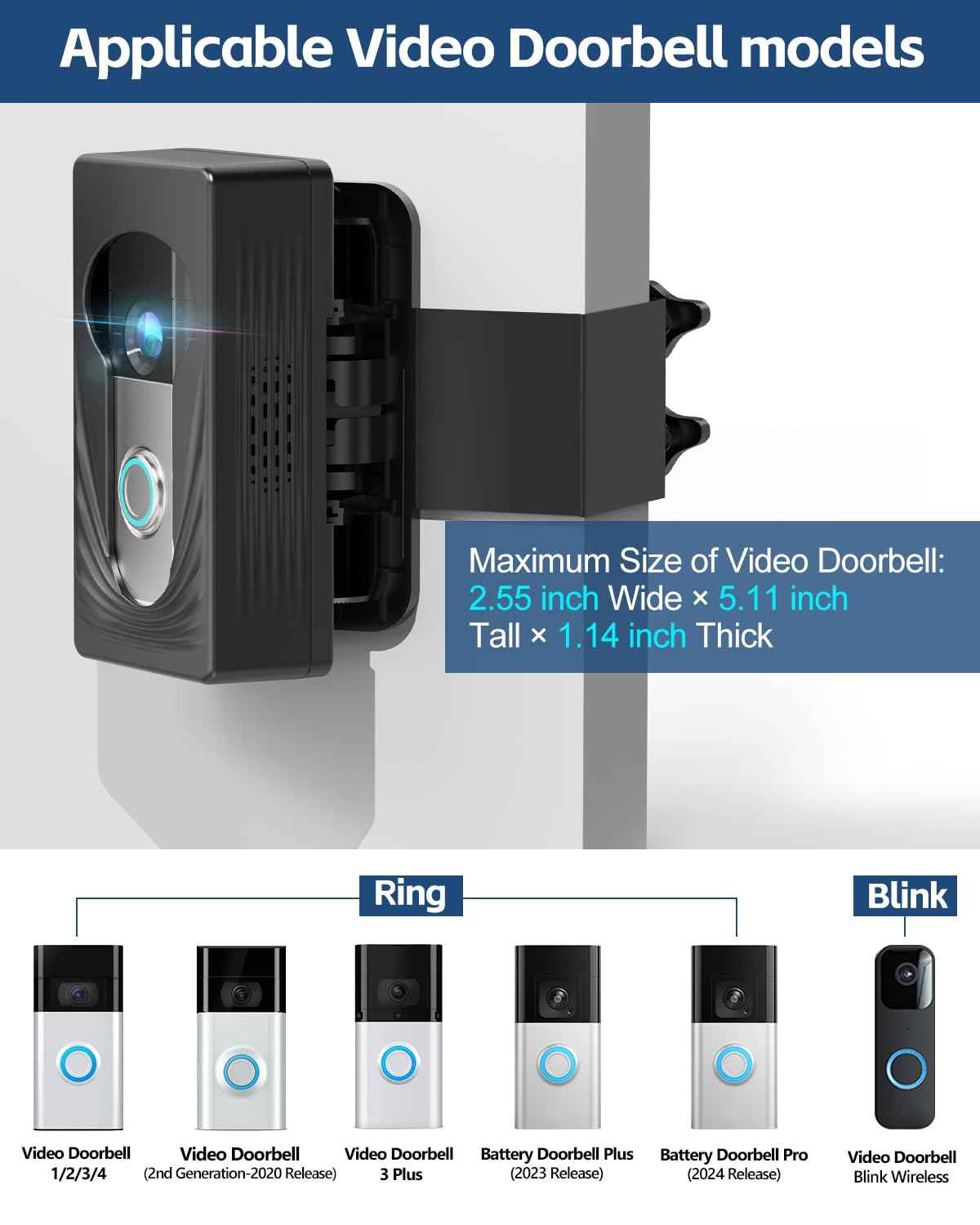 Trushome Adjustable Angle Doorbell Mount, Compatible with Ring/Blink Wireless Video Doorbell, No Drill Anti-Theft Doorbell Camera Mount(Not Included Doorbell)