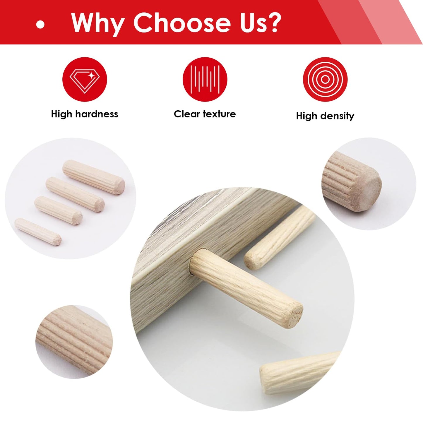 smseace Wooden Dowel Pins - 8 Sizes 1/4Inch 5/16Inch 3/8Inch Fluted Wooden Dowel Kit for Crafts, Furniture, Door, DIY