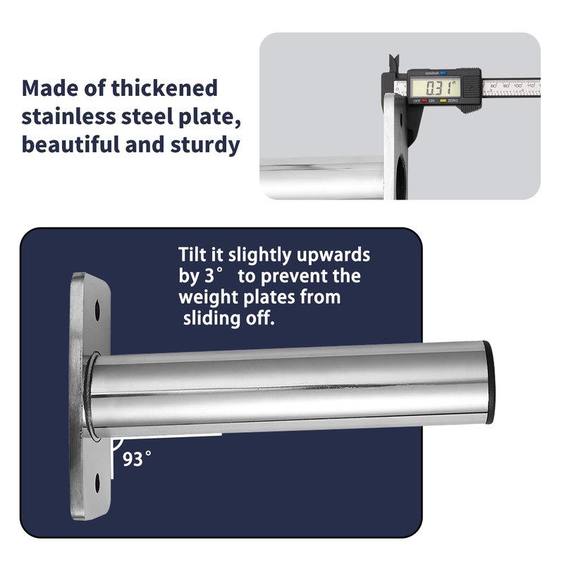 Wall-Mounted Barbell Plate Weight Bracket, Stainless Steel Olympic Weight Plate Storage Rack, 275 lbs Capacity Rustproof Wall Mount Gym Organizer, Fitness Equipment & Barbell Weight Storage for Home & Garage Gym, Screws for Wood & Concrete Walls