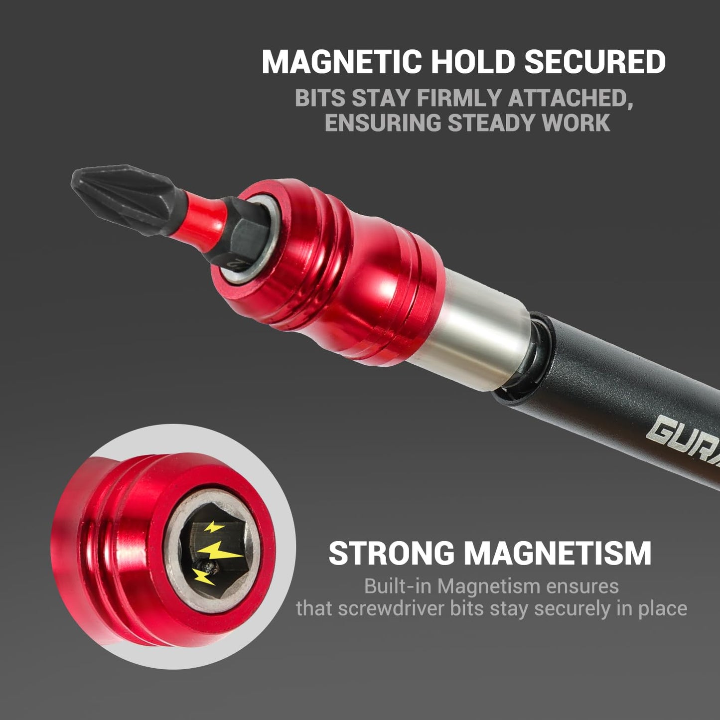 GURADESIGN 2-Piece Magnetic Screwdriver Bit Holder Set for Impact Driver Bits, 1/4 Inch Hex Shank Quick Release Extension Adapter (6" & 12")