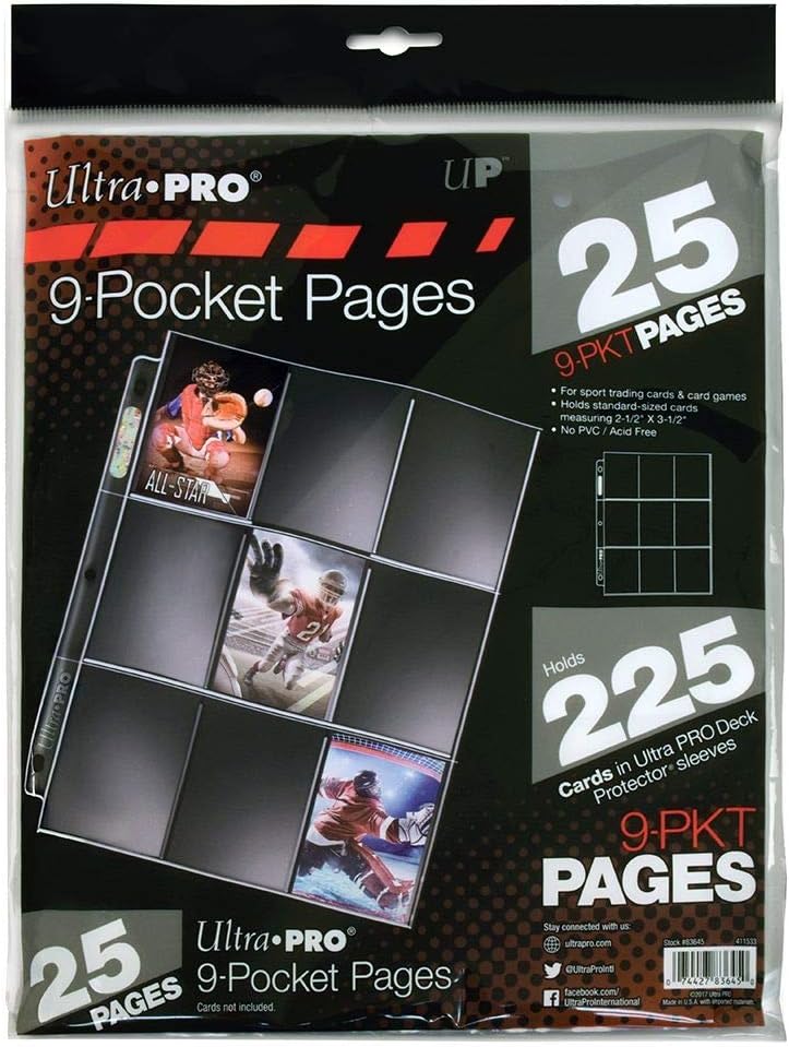 Ultra Pro Silver Series 9-Pocket Pages - 25 Count Pack for Protecting Sports & Game Cards