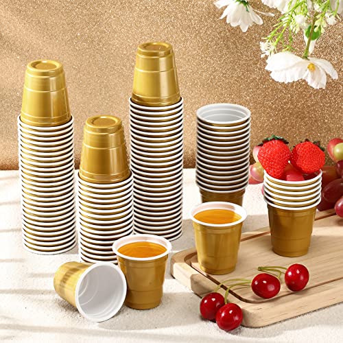 Roshtia 100 Pack 2 Oz Plastic Shot Glasses,Gold