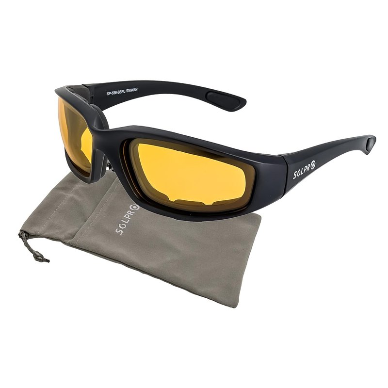 SOL PRO Night Vision Motorcycle Riding Glasses Foam Padded Windproof Polarized TR90 Floating Frame for Outdoor Activity Sports And Fishing (SP-556-BYPL Yellow), Fit men and women
