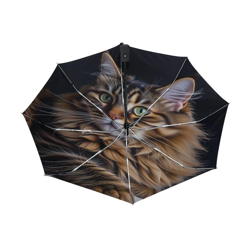 Bolaz Black Compact Travel Umbrella Maine Coon Cat Auto Open Close Umbrella Windproof Anti-UV