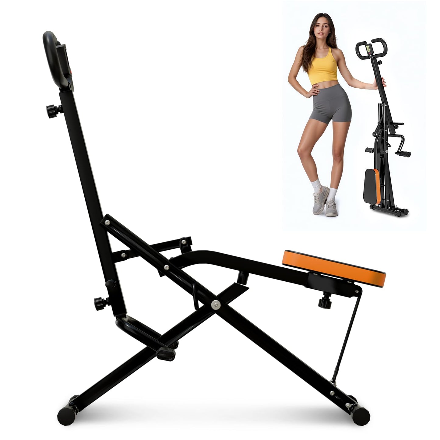 RIVANO Squat Machine, Ab Workout Equipment, 265lbs Loading Capacity Rowing Machines for Home Foldable with Adjustable Resistance Bands and Display, Exercise Trainer for Botty Butt Thighs, Grey
