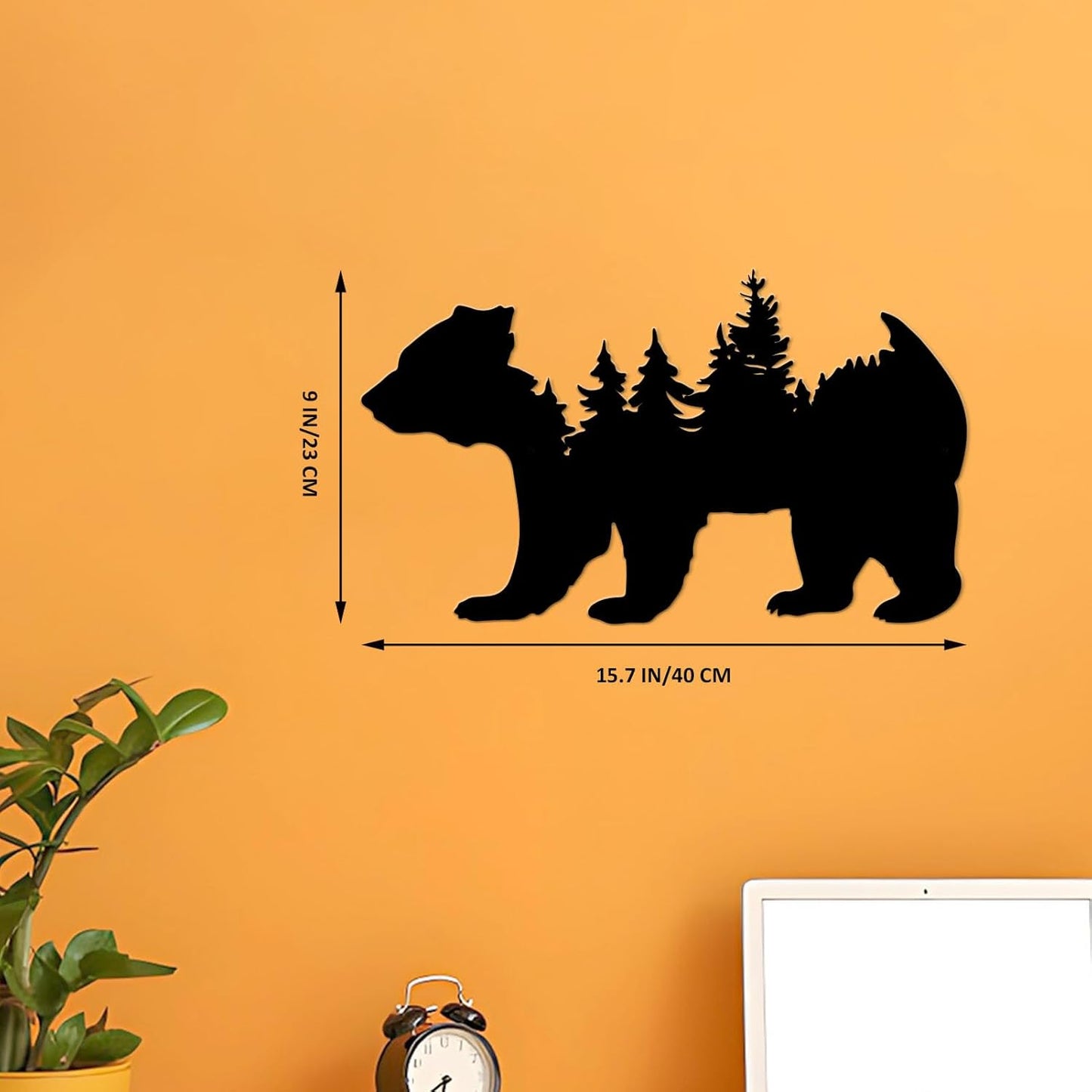 Resama Metal Wall Art - Rustic Pine Tree & Bear Design | Modern Wilderness Decor for Indoor & Outdoor Spaces (Black)