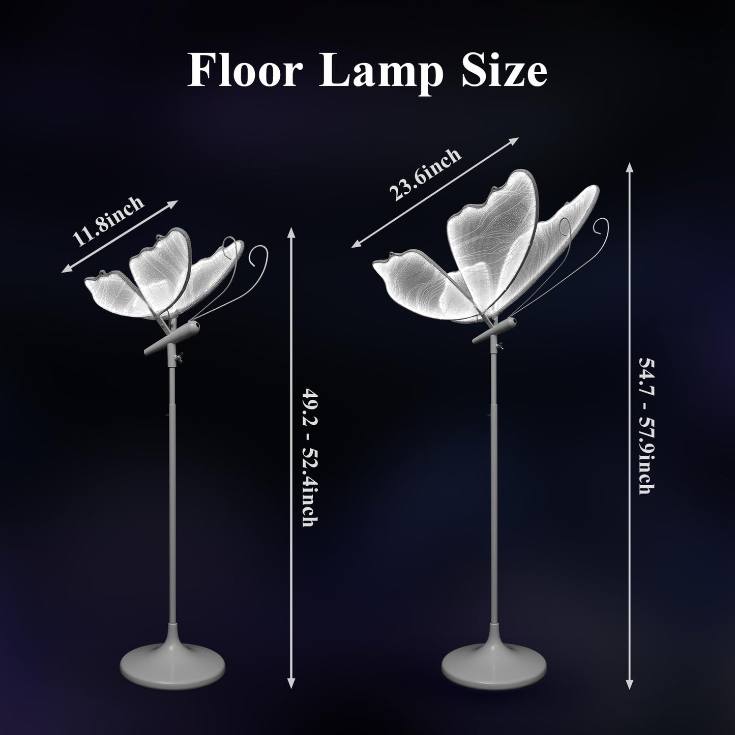 Wedding Butterfly Dimmable Floor Lamp: LED Butterflies Light with Remote Control - White & Warm Lights Butterfly Prop for Birthday Party Decoration - Baby Shower Bridal Shower Home Decor (11.8 in, 1)
