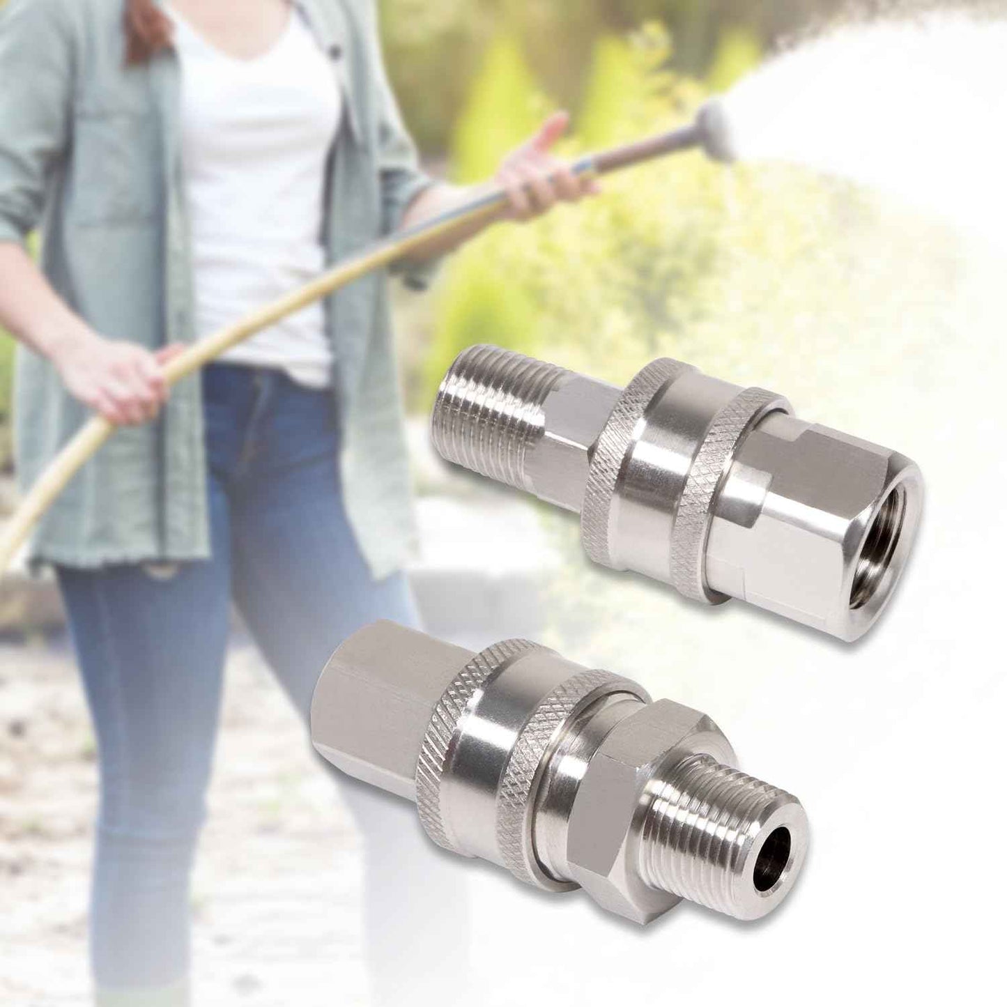 3/8 Inch 3/8'' Pressure Washer Quick Connect Fittings Stainless Steel Adapter Set for NPT Male and Female Thread Kit