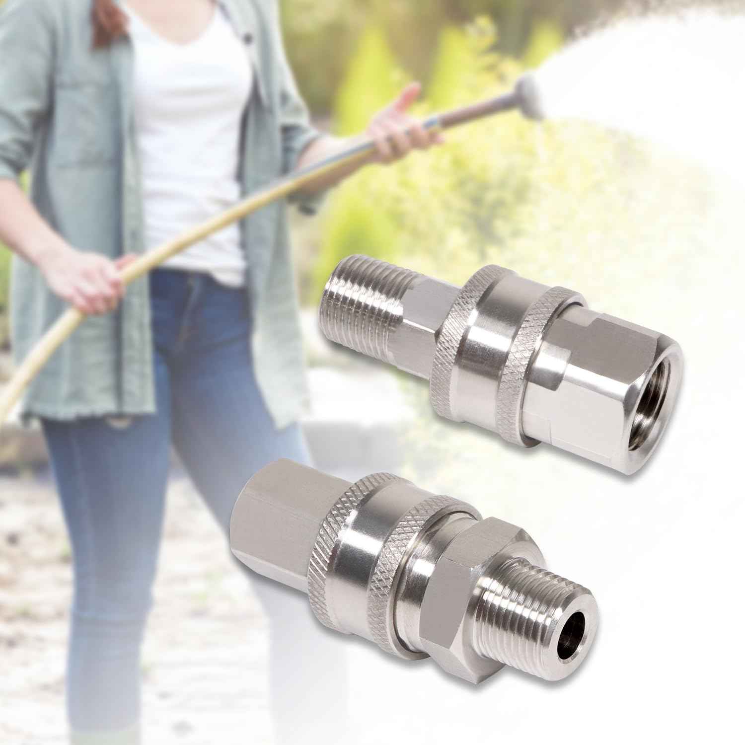 3/8 Inch 3/8'' Pressure Washer Quick Connect Fittings Stainless Steel Adapter Set for NPT Male and Female Thread Kit