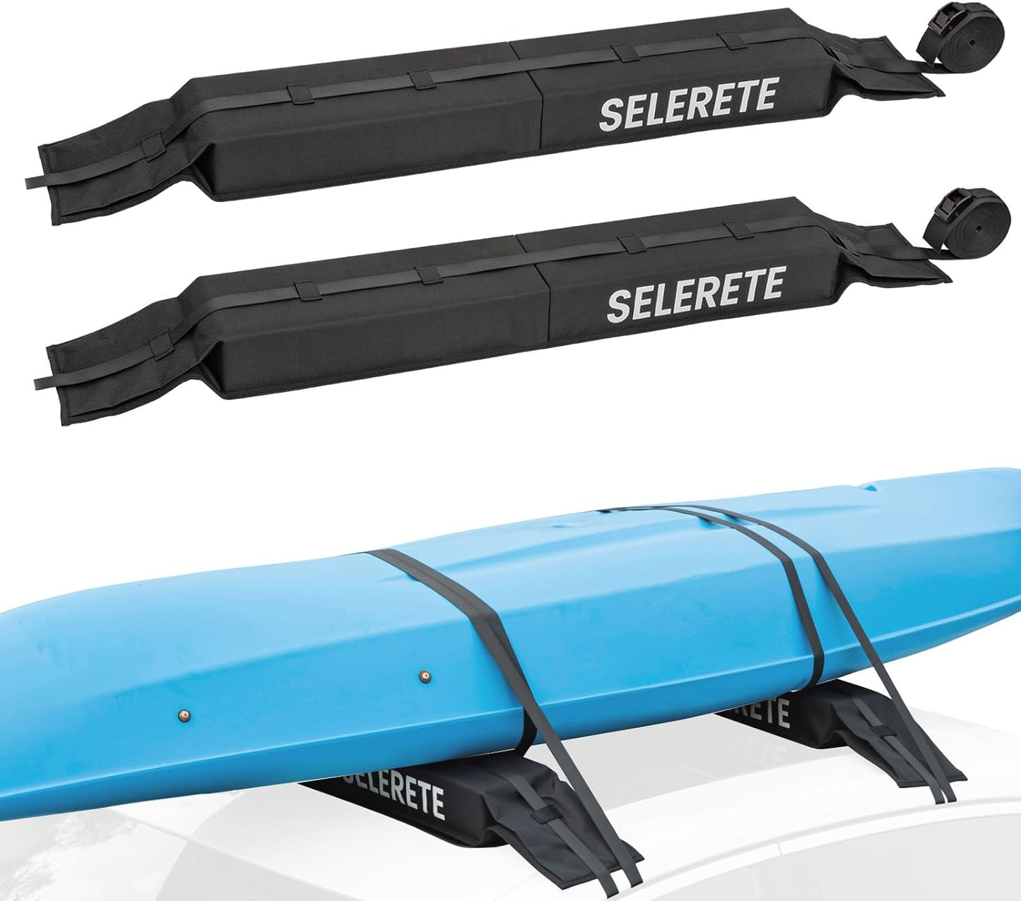 Skiennix Universal Car Soft Kayak Roof Rack Pads - Durable 20FT Tie-Down Straps & Quick Loop Straps