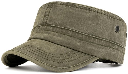 Malaxlx Army Green Military Cadet Army Cap for Men Women – Washed Cotton Vintage Adjustable Flat Top Hat