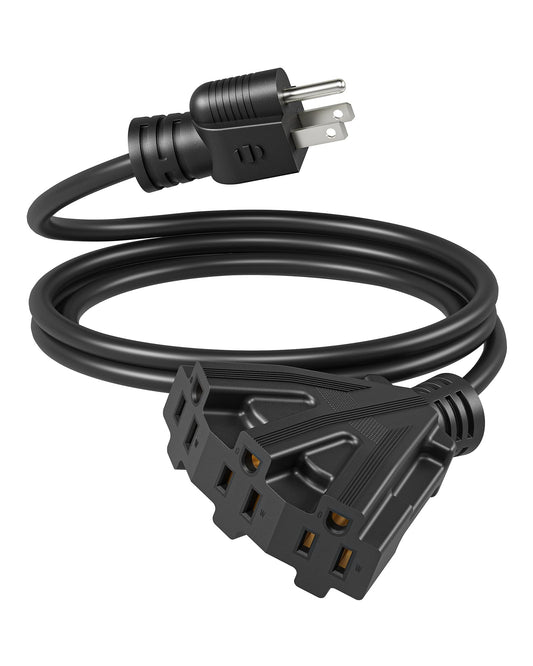 DEWENWILS 6FT Outdoor Extension Cord, Halloween Tri-Tap Extension Cord Splitter, 3 Outlet 16/3 SJTW Power Cable for Landscape Lighting String Lights, 13A/125V/1625W, ETL Listed, Black, 1 Pack
