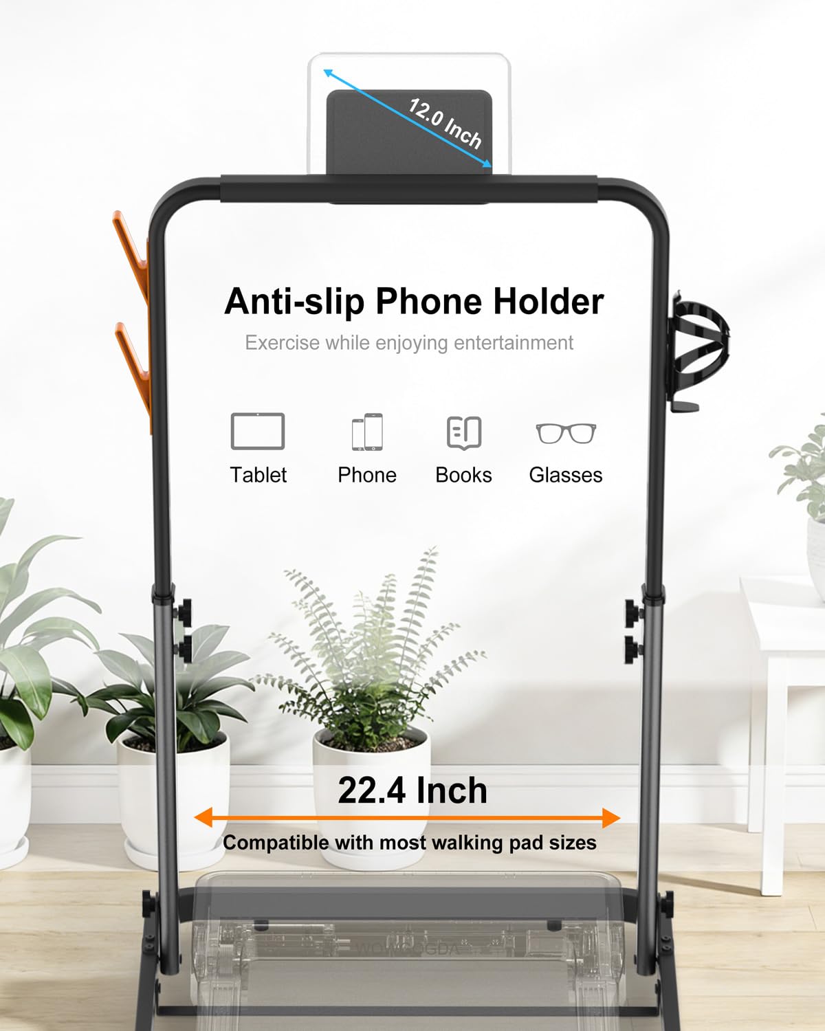 Foldable Walking Pad Handle Bar, Adjustable Height & Angle for 22.4" Wide
