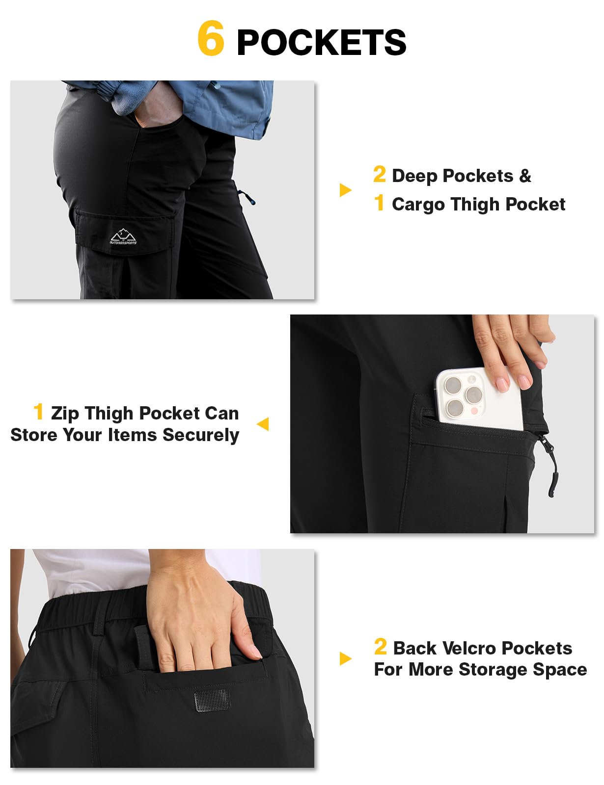 TBMPOY Women's Hiking Cargo Pants Lightweight Water Resistant Quick Dry Fishing Camping Travel Work Pant with 6 Pockets Black L