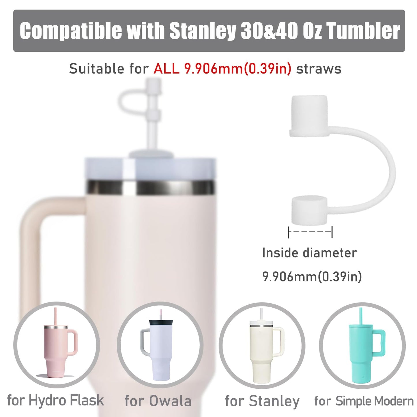 CEDIDJAC 6PCS Silicone Straw Covers Cap Compatible with Stanley Cup 30-40 oz Tumbler with Handle 10mm Straw Toppers Reusable Straw Cover for Stanley Cup Accessories （Green）