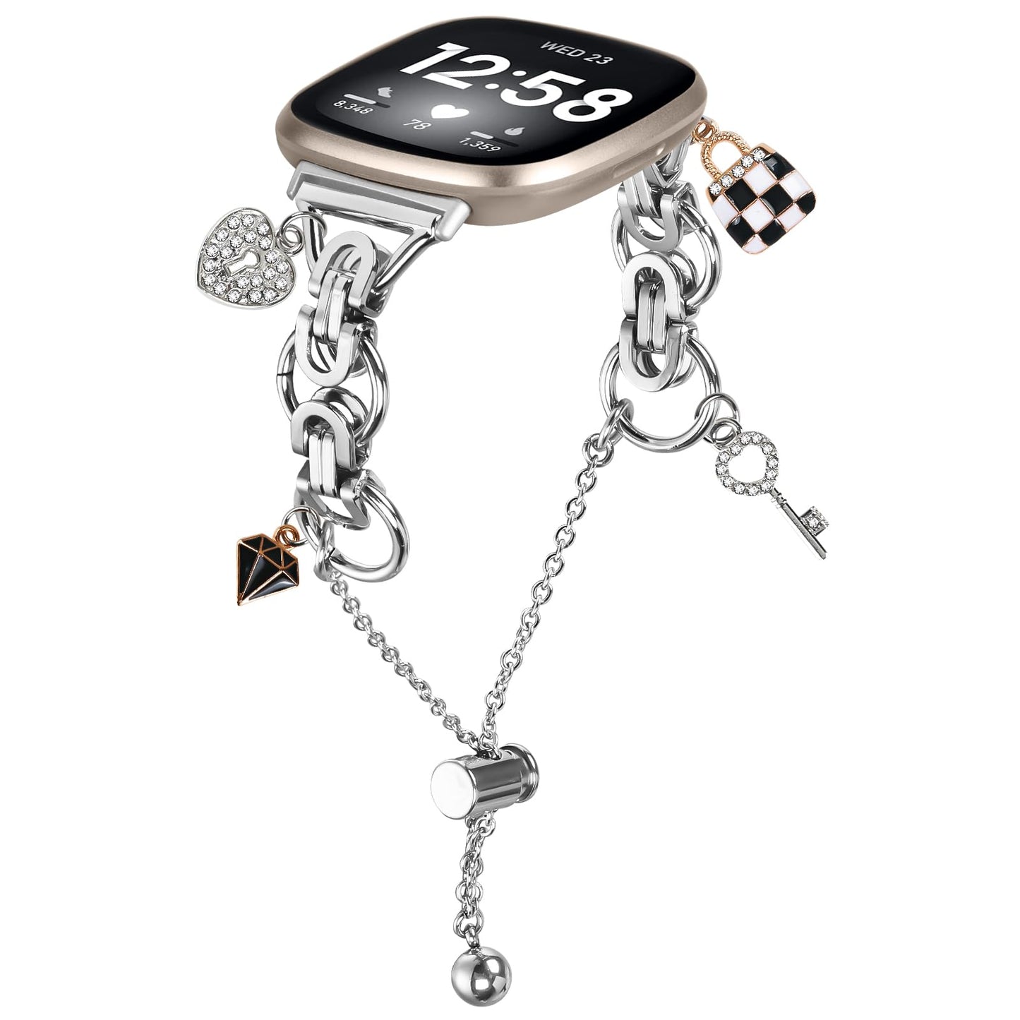 Feigand Bling Bands Compatible with Fitbit Versa 4/Sense 2/Versa 3/Sense, Shinny Metal Bracelet Straps Luxurious Rhinestone Replacement Wristband for Women (Silver)