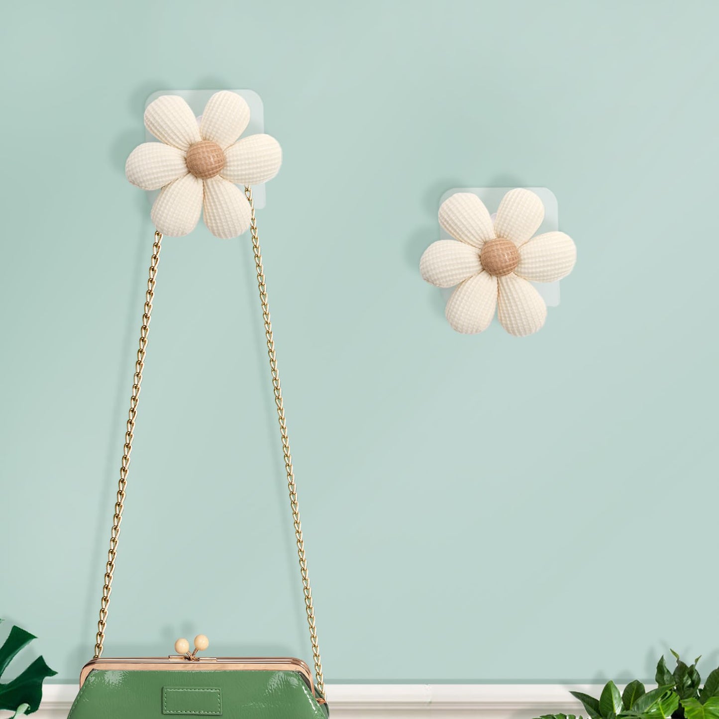 LIYAZHIL 2 Pack Adhesive Wall Hooks Flower Wooden Towel Coat Sticky Hooks for Bathroom Shower Kitchen (Beige)