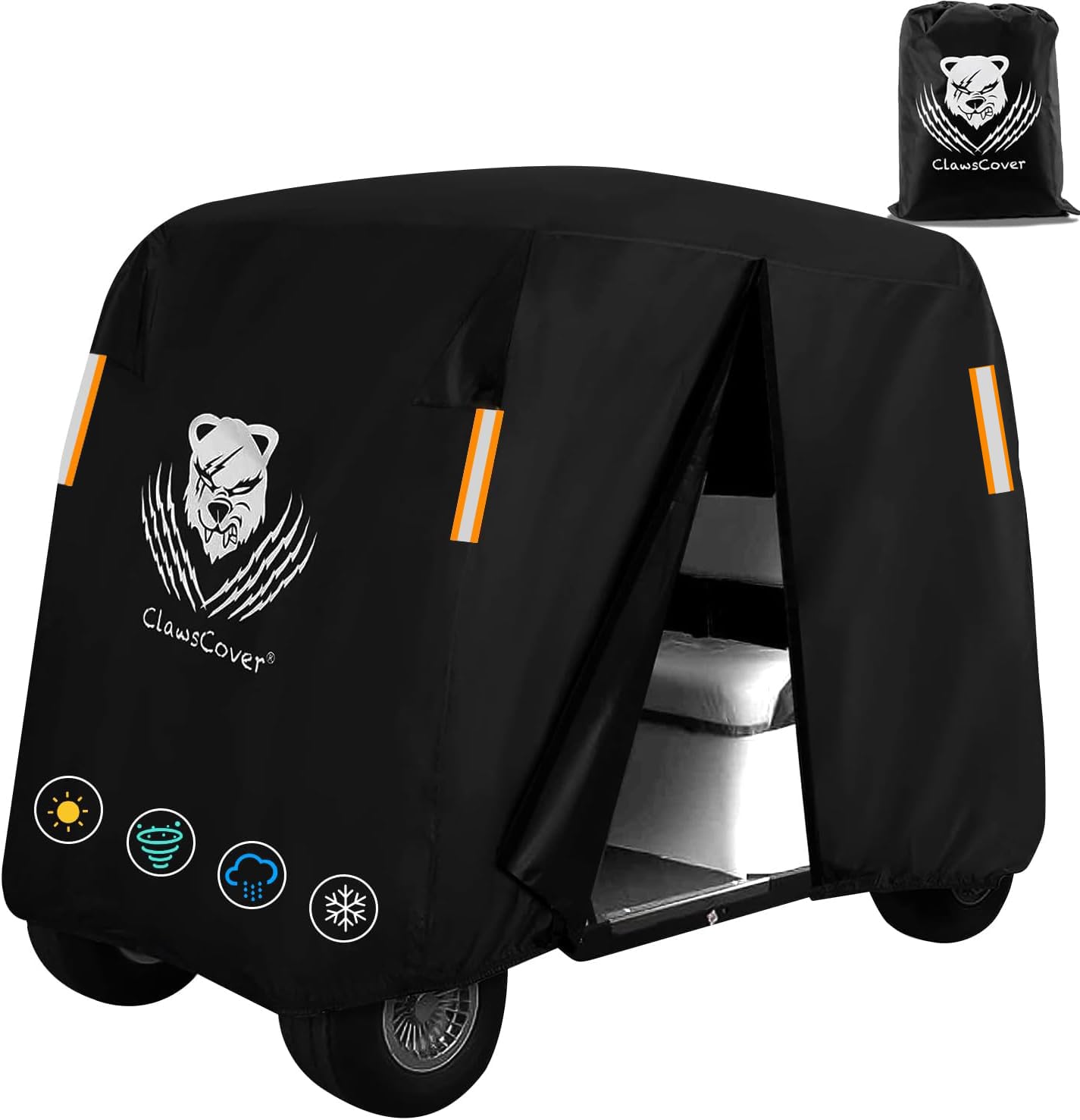 Golf Cart Cover 4 Passenger,Waterproof Outdoor 2+2 Golf Cart Covers Extended Roof,Universal Fits for Club Car Precedent EZGO Evolution Yamaha Kandi Onward Denago, UV-Resistant All Weather Protection