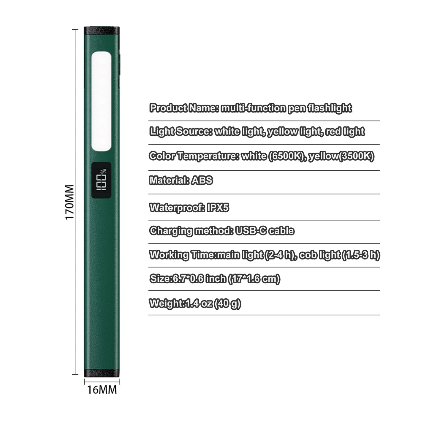 Small Rechargeable Pen Flashlights with COB Work Light, Portable LED Pocket Flashlight Bright Flashlights for Home, Car, Emergencies, with USB-C Charge, 6 Light Modes, LCD Display (Grey)