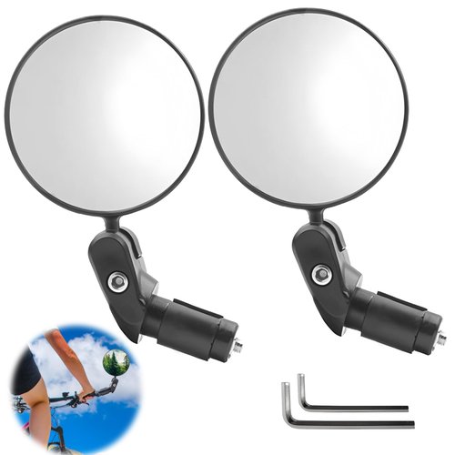 YENOVO Bike Rear View Mirror for Handlebar End, 1 Pair 360° Adjustable HD Convex Glass Lens, Universal Fit for 18-22mm Inner Diameter, Easy Install, Suitable for Road, Mountain, and E-Bikes