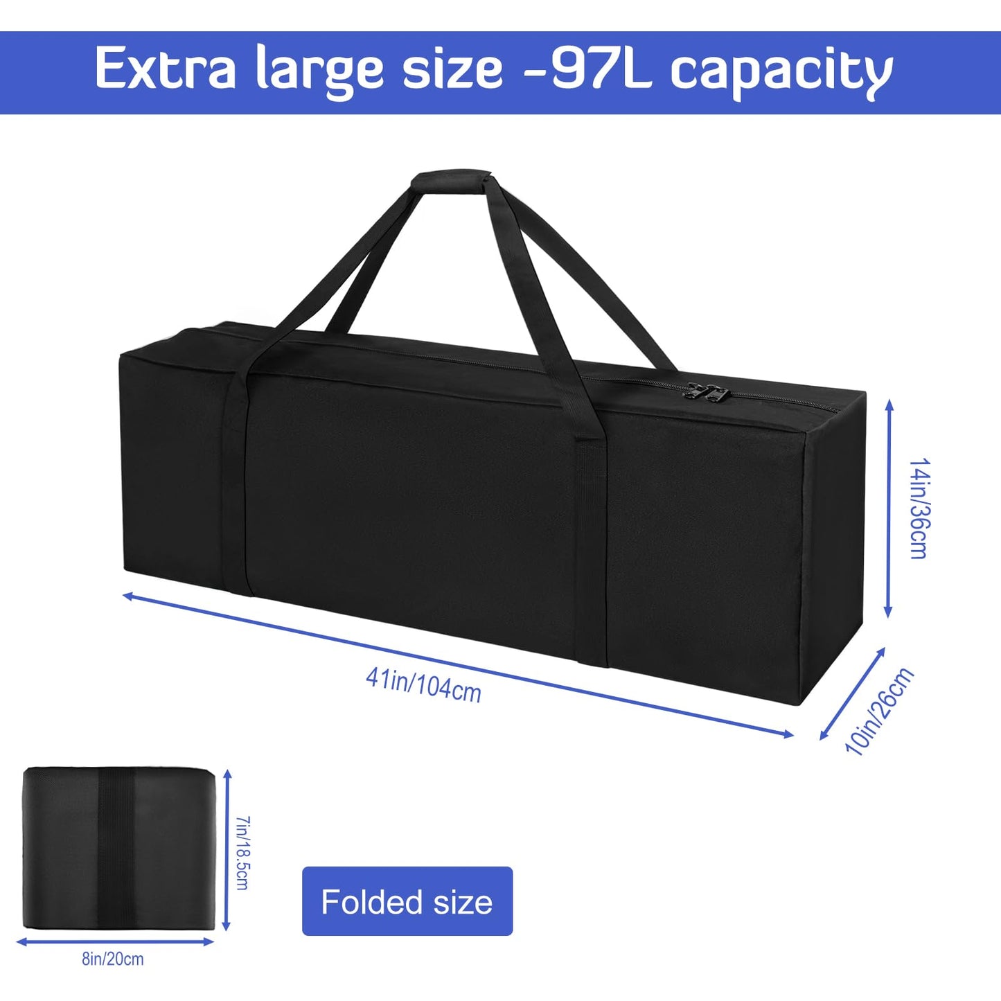 INFANZIA 41inch Sports Duffel Travel Bag, 94L Extra Large Duffel Luggage Bag with Upgrade Zipper, Water Resistant & Foldable Equipment Storage Bag for Camping Tent Tripod Fishing