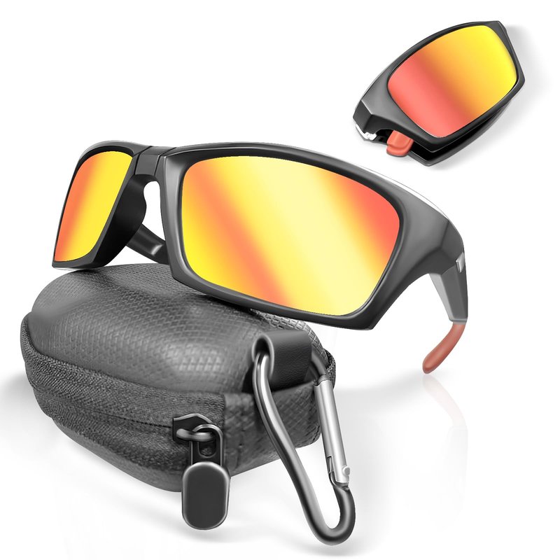 DoouBao Sports Folding Sunglasses, Polarized Sports Sunglasses for Men Women, Foldable Cycling Sunglasses with Case,Ultralight, UV Protection for Running Fishing Driving (Blue)