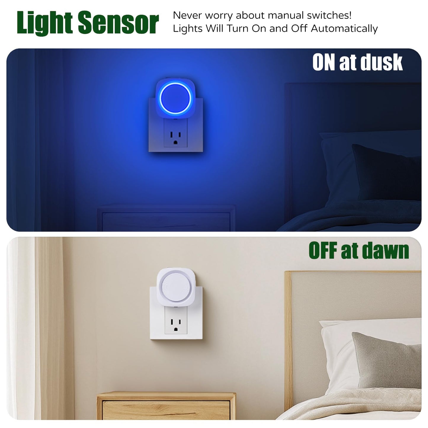 Fusunloh Blue Night Lights Plug in to Wall,4 Packs Dimmable Night Light with Auto Dusk to Dawn Sensor,Soft Glow Night Light for Bathroom, Bedroom,Hallway, Stairs, Kitchen,Blue