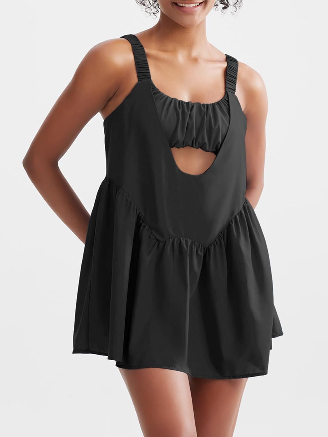 Sexyasasii Tennis Dress for Women - Built-In Shorts & Bra, Casual Backless Design with Pockets