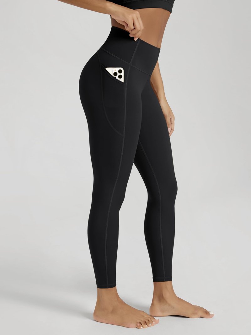 ODODOS Women's 3D Contour Butt Lift 7/8 Compression Leggings with Pockets High Waist Tummy Control Yoga Pants, 25" Inseam, Black, Small