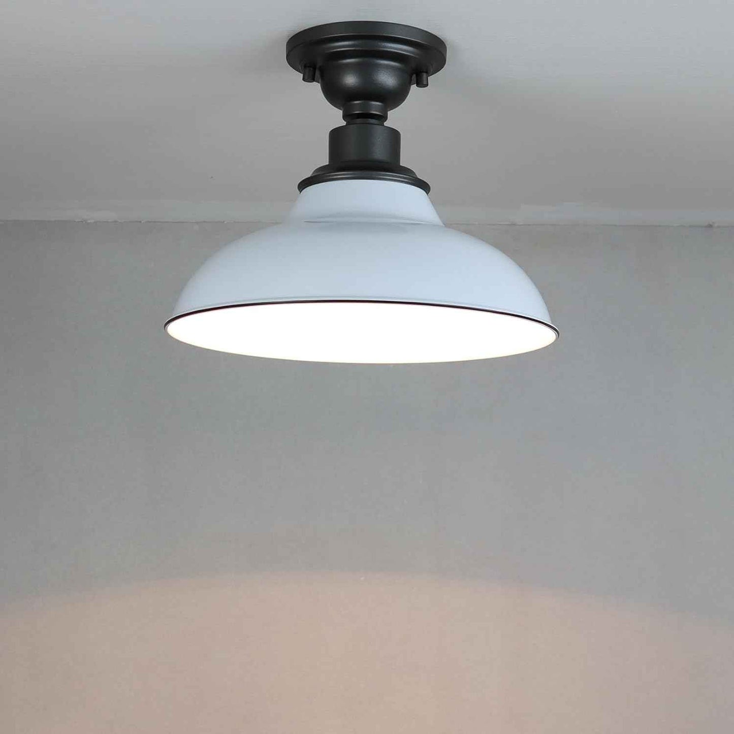 12-Inch Farmhouse Semi Flush Mount Ceiling Light - Black Industrial Barn Fixture for Bedroom, Kitchen, Foyer