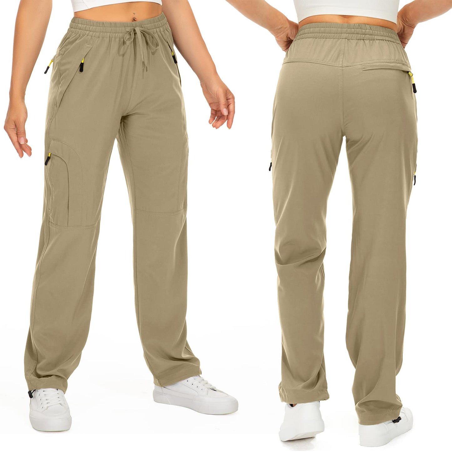 Womens Hiking Pants Sun Protection Quick Dry UPF 50 Lightweight Travel Golf Cargo Safari Pants Zipper Pockets,6608,Khaki,Tall XX-L