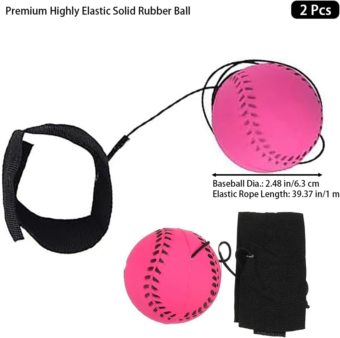 Skiennix Bouncy Wrist Balls - 2Pcs Rose Red Rubber Rebound Balls on Elastic String for Sports