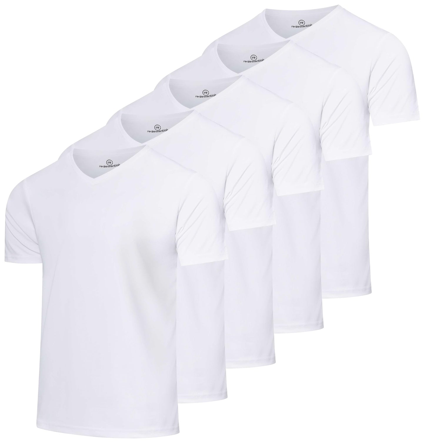 Real Essentials 5 Pack: Men's Mesh Short Sleeve V-Neck T-Shirt | Athletic Dry Fit V Neck Workout Shirt,Set 2-L