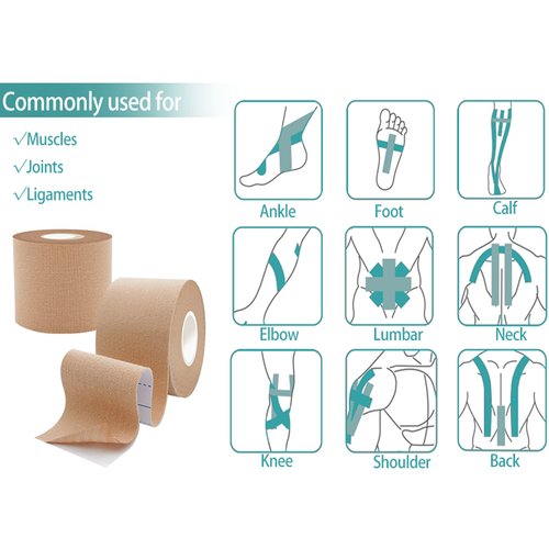 Dimora Uncut Kinesiology Tape, Original Cotton, 16' Elastic Athletic Tape for Muscle Pain Relief and Joint Support, 4 Rolls, Beige