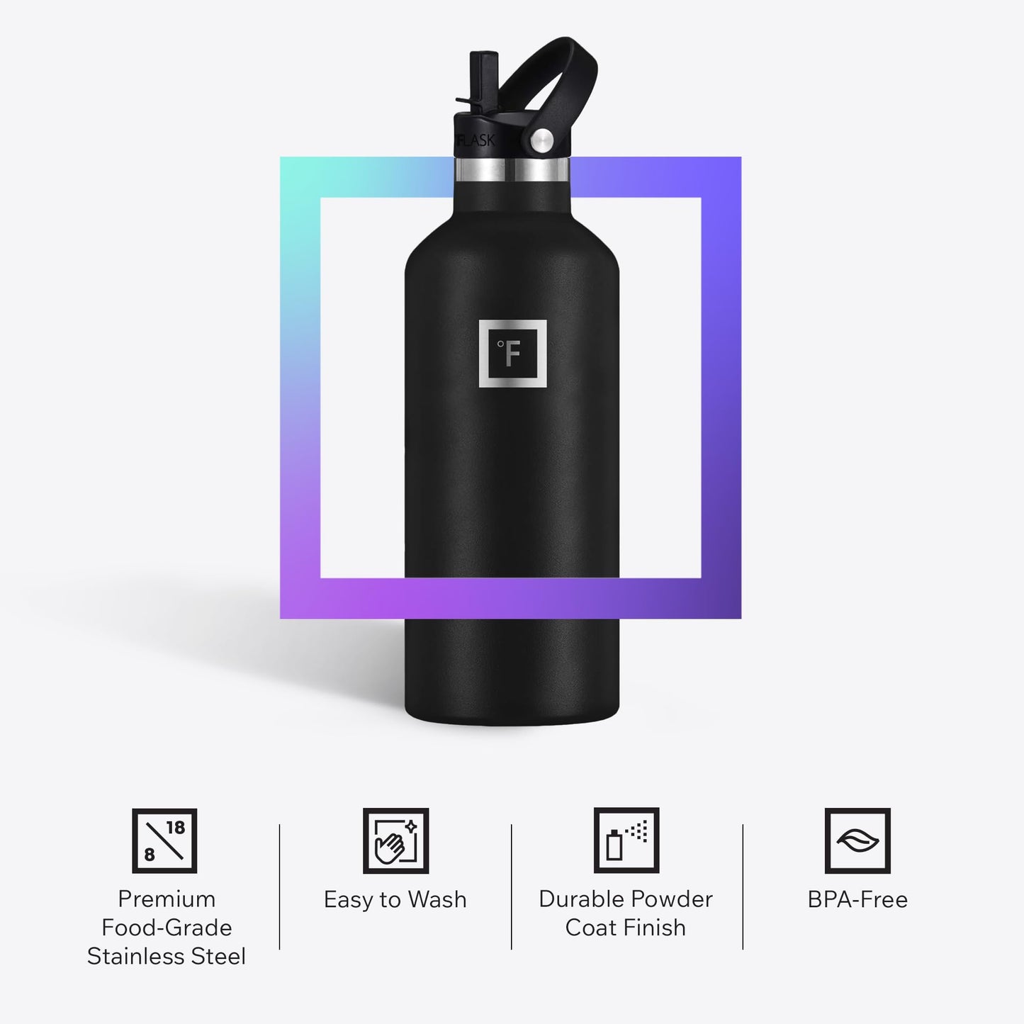 IRON °FLASK Camping & Hiking Hydration Flask with Straw, Narrow Mouth Insulated Stainless Steel Sports Water Bottle - Desert Oasis 32 oz - Straw (1 Lid)