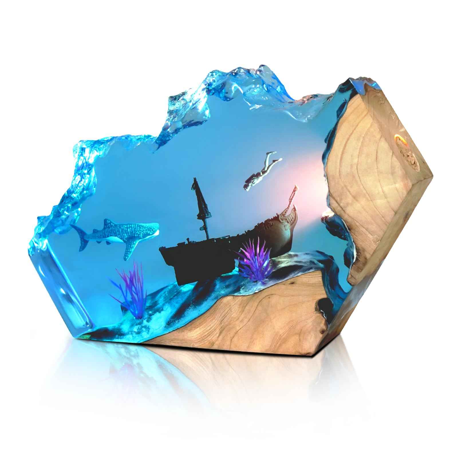 eletriace Epoxy Resin Lamp, Ocean Night Light,Artistry Home Decor Bedside Nightlight, Unique Resin Lighting, Nightstand Decorations for Bedroom, Suitable for Holidays(Sunken Boat)