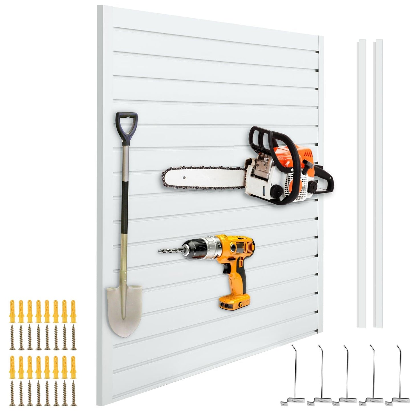 Landical PVC Slat Wall Panels 4 x 4 Ft, 4 Panels, Garage and Home Organizer Storage System for Tool Organization, Peg Board Storage Rack, White