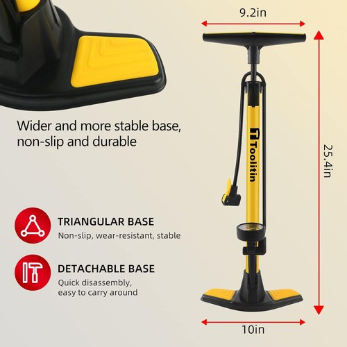 **TOOLITIN Floor Bike Pump - 160 PSI High Pressure with Gauge | Compatible with Presta & Schrader Valves**