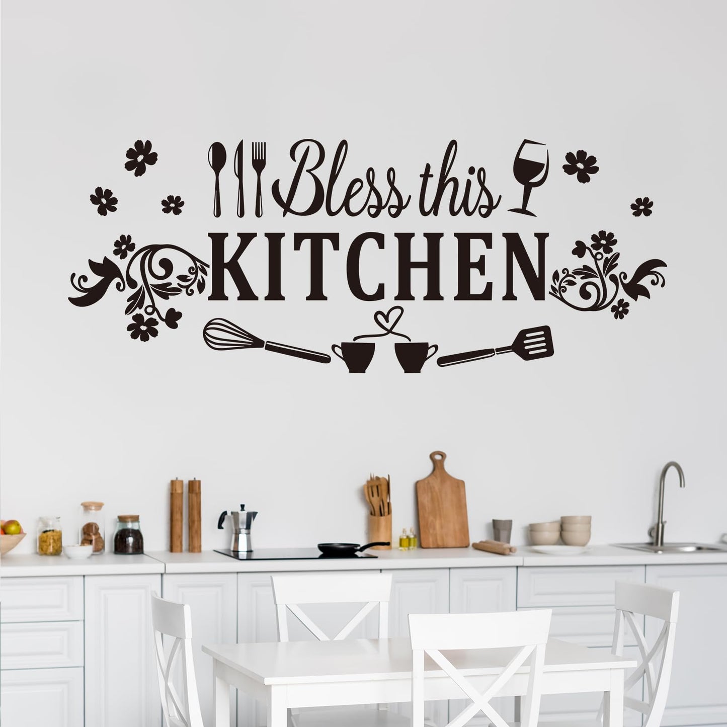 Family Quotes Wall Stickers for Kitchen: Inspirational Home Vinyl Art Wall Decals for Dining Room Living Room Pantry - Bless This Kitchen 23" X 9"