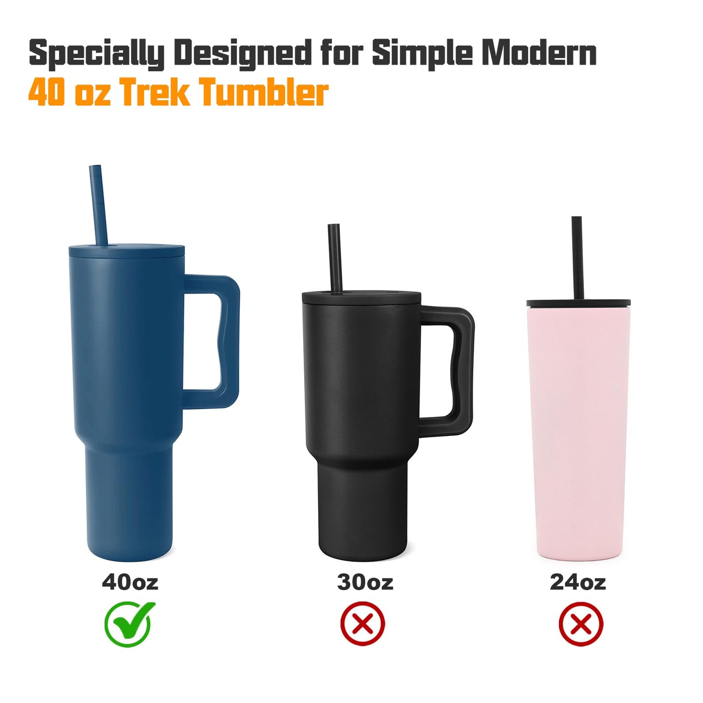 Alwenid Silicone Reusable Drinking Straw Toppers for Simple Modern 40 oz Trek Tumbler, 6PCS Set