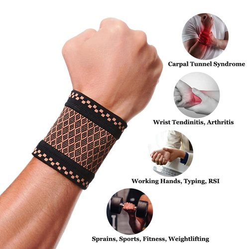 Copper Compression Wrist Brace - Pain Relief Support Sleeve for Tendonitis & Carpal Tunnel | Large Size