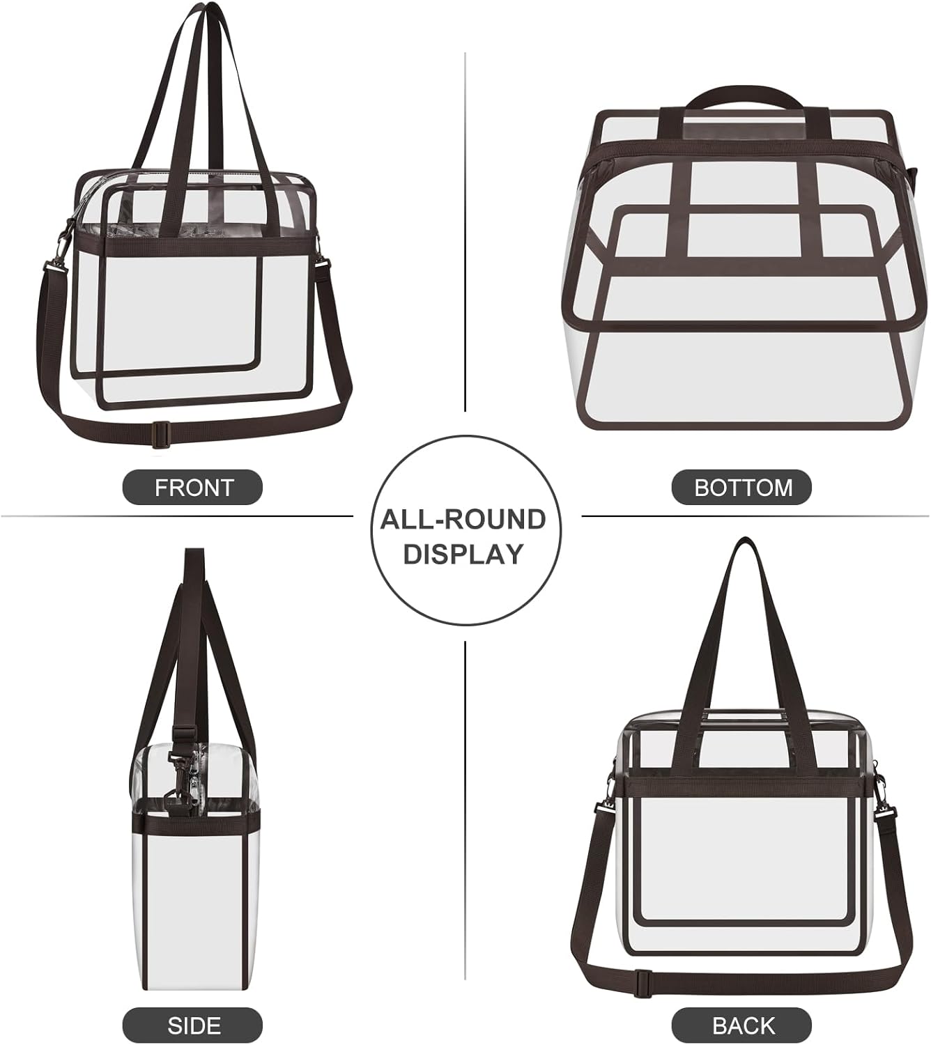 USPECLARE Clear Tote Bag - Transparent Stadium Bag for Events | 12x6x12 Size for Work, Sports, Concerts