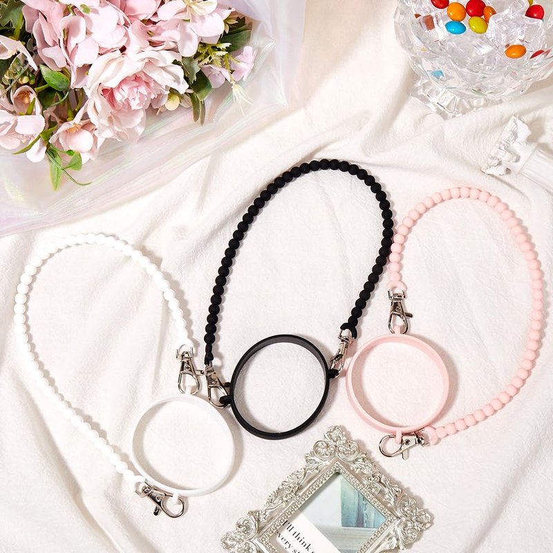 GORGECRAFT 3Pcs 3 Colors Water Bottle Handle Strap Pink White Black Soft Rubber Silicone Round Twist Tumbler Bottles Sling Carrier Holders Straps for Walking Hiking Compatible Cup Accessories